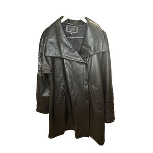 Myriam Firenze Men Black Leather Trench Coat Mini Length Size‎ 40